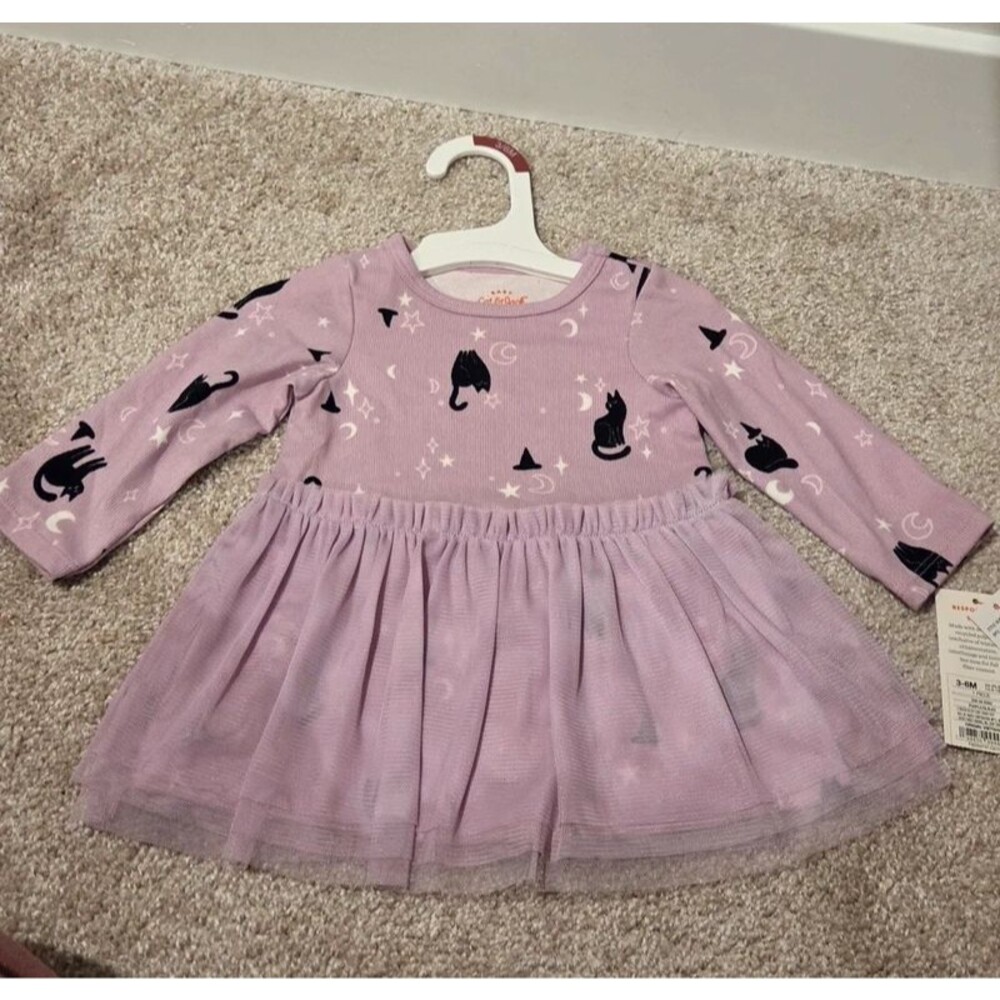 Baby cat & jack 3-6 months purple cat dress